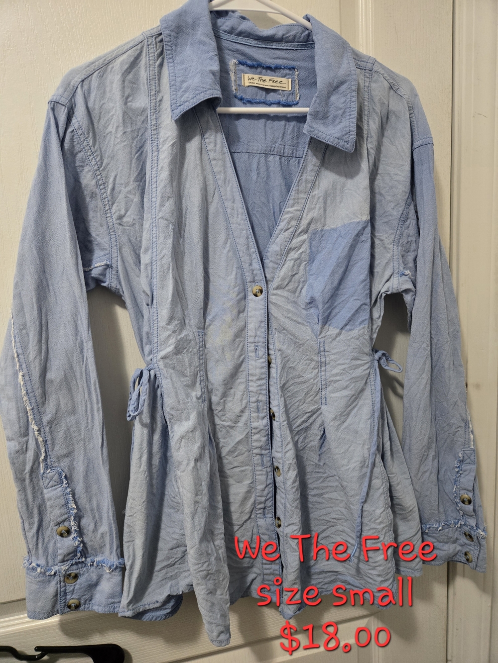We The Free Pale Blue Button-Front Tunic with Side Ties